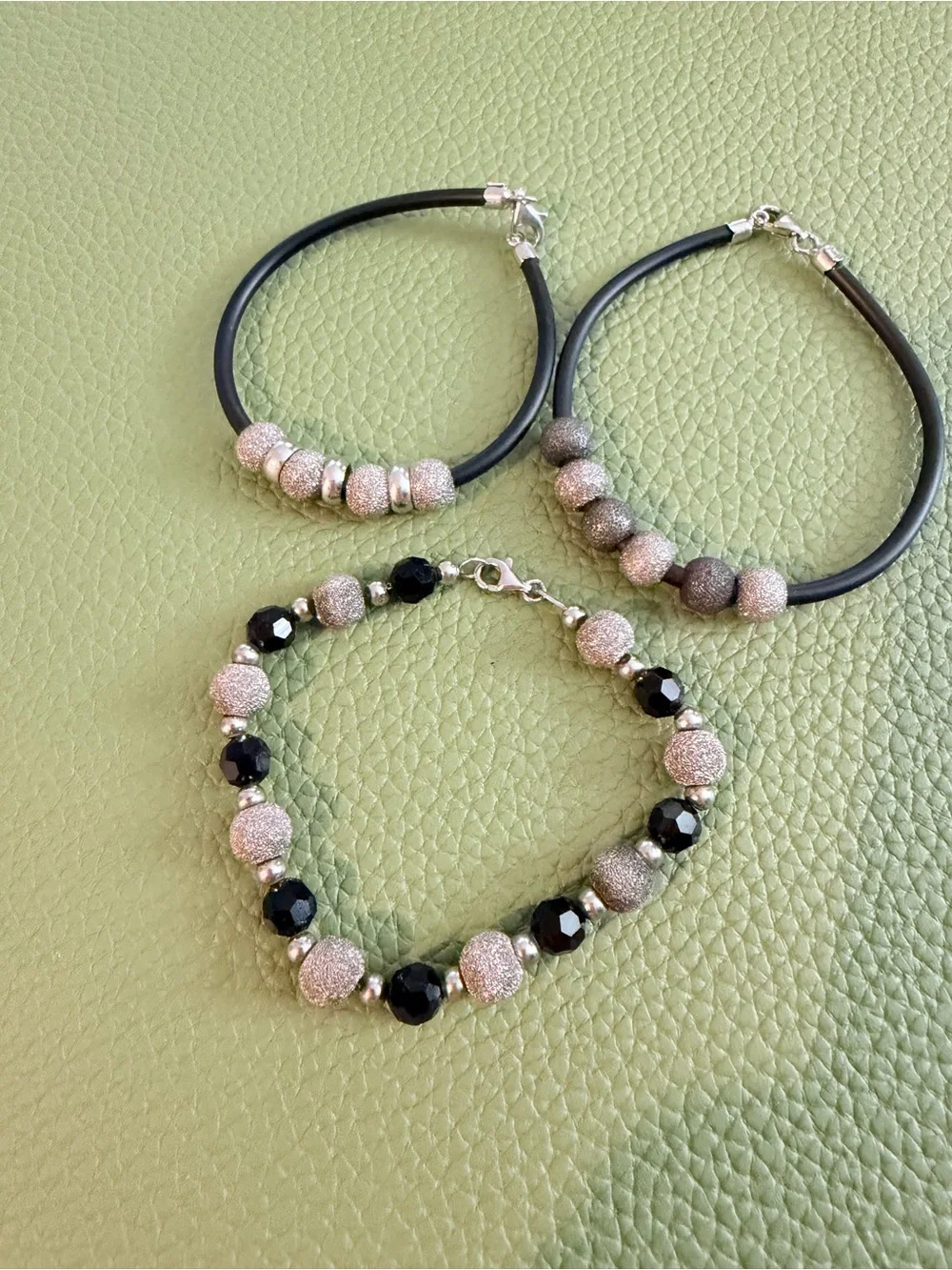 Sterling Silver & Black Beaded Women's Bracelet